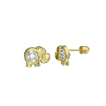 14 Karat Yellow Gold Elephant Clear CZ Screw Back Stud Earring - 14E00047-WHT