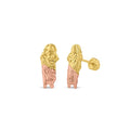 14 Karat Yellow Gold 3 Color Saint Jude Screw Back Stud Earrings | Silver Palace Inc.