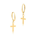 14 Karat Yellow Gold Dangling Cross Huggie Earring | Silver Palace Inc.