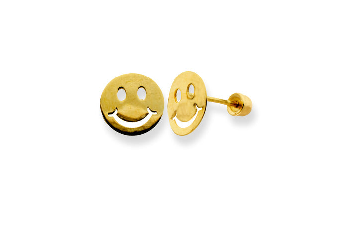 14 Karat Yellow Gold Happy Face Stud Screw Back Earring - 14E00246