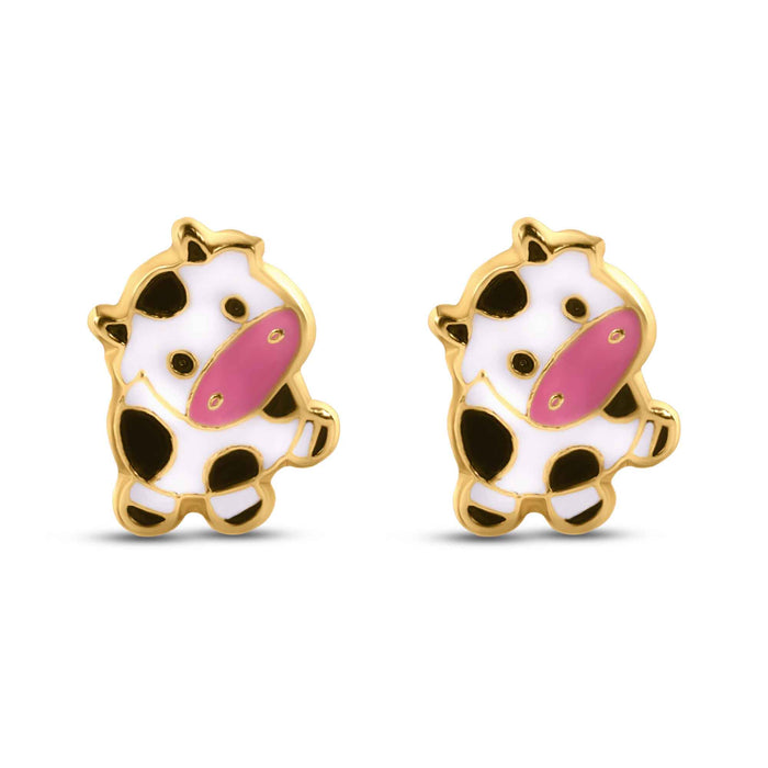 14 Karat Yellow Gold Little Cow Screw Back Earrings - 14E00338