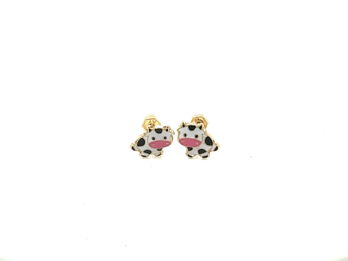14 Karat Yellow Gold Little Cow Screw Back Earrings - 14E00338