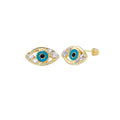 14 Karat Yellow Gold CZ Evil Eye Screw Back Earrings | Silver Palace Inc.