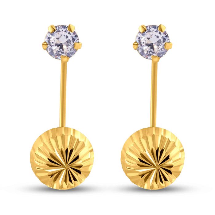 14 Karat Yellow Gold Diamond Cut Clear CZ Telephone Style 4mm Front Screw Lock Earrings - 14E00348