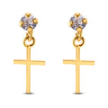 14 Karat Yellow Dangling Cross Clear CZ Screw Back Earrings - 14E00350