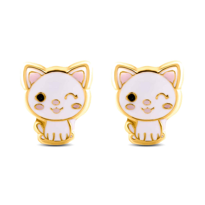 14 Karat Yellow Michi Cat Screw Back Earrings - 14E00351