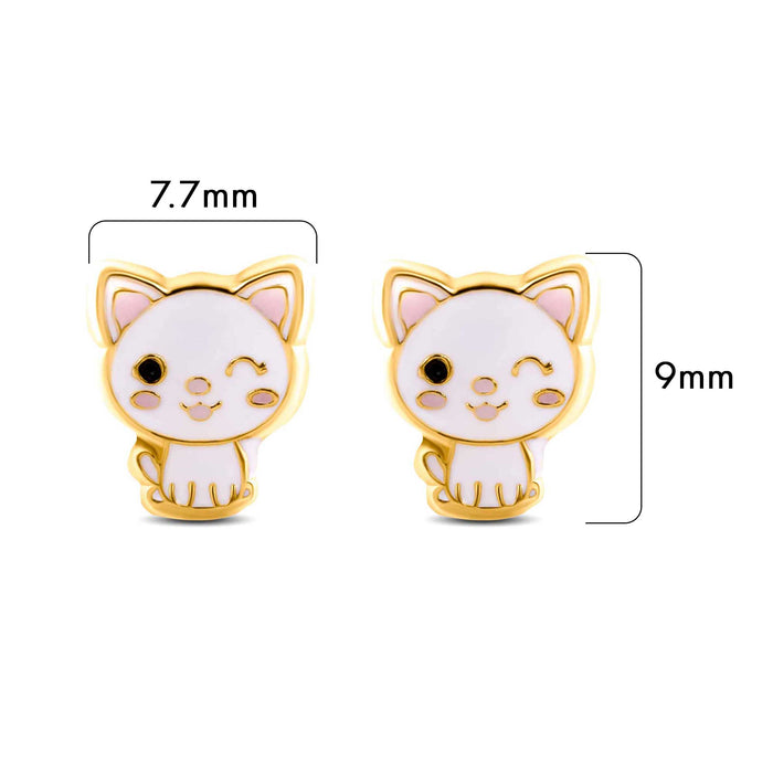 14 Karat Yellow Michi Cat Screw Back Earrings - 14E00351