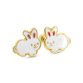 14 Karat Yellow Gold White Rabbit Screw Back Earrings - 14E00391