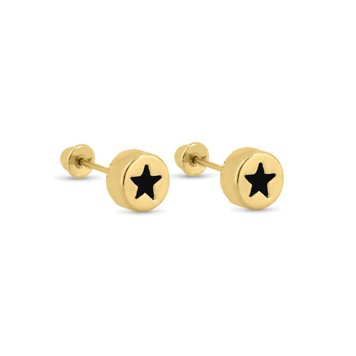 14 Karat Yellow Gold Round Star Clear Black Red or Pink CZ Screw Back Earrings - 14E00405