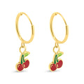 14 Karat Yellow Gold Cherry Hoop Earrings - 14E00406