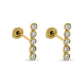 14 Karat Yellow Bar Clear Round CZ Screw Back Earrings - 14E00407