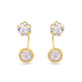 14 Karat Yellow Gold Diamond Cut Clear CZ Telephone Style Front Screw Lock Earrings - 14E00411