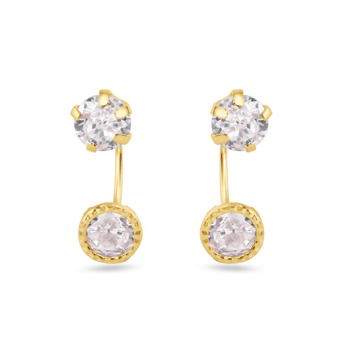 14 Karat Yellow Gold Diamond Cut Clear CZ Telephone Style Front Screw Lock Earrings - 14E00411