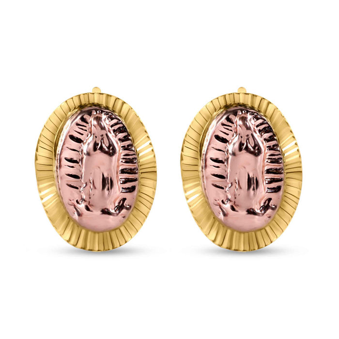 14 Karat Yellow Gold 2 Tone Guadalupe Diamond Cut Screw Back Earrings - 14E00415