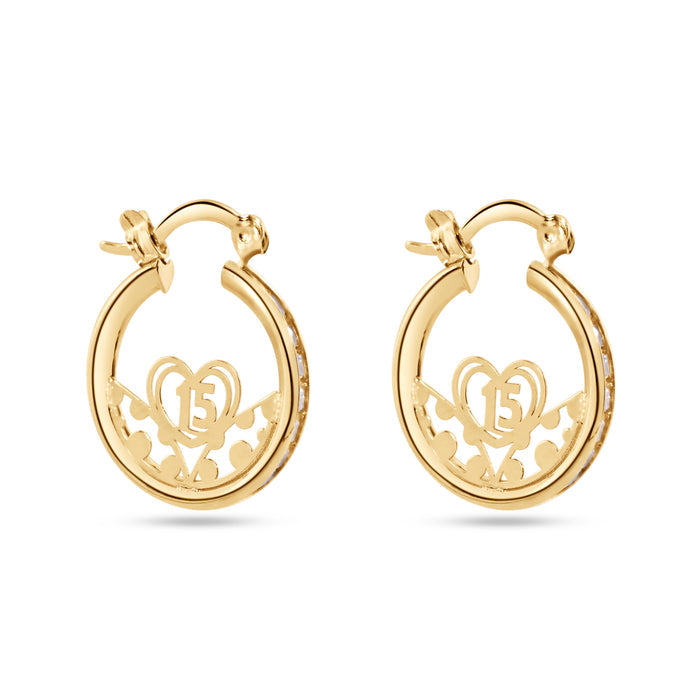 14 Karat Yellow Gold 18mm Quinceañera Clear CZ Hoop Earrings - 14E00416