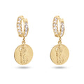14 Karat Yellow Gold Diamond Cut Dangling Saint Jude Clear CZ 12mm Hoop Earrings - 14E00420