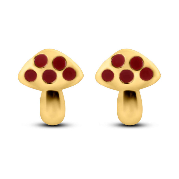 14 Karat Yellow Gold Mushroom Screw Back Earrings - 14E00422