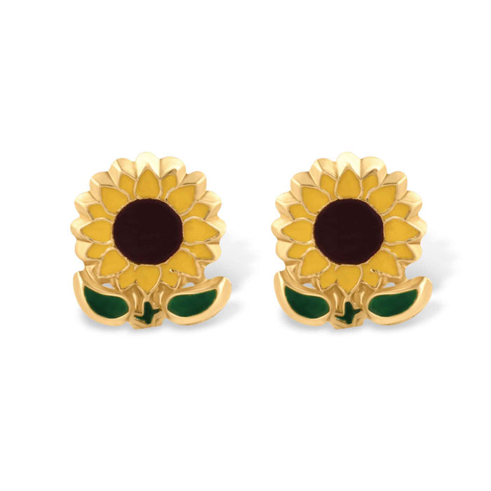 14 Karat Yellow Gold Sunflower Screw Back Earrings - 14E00425