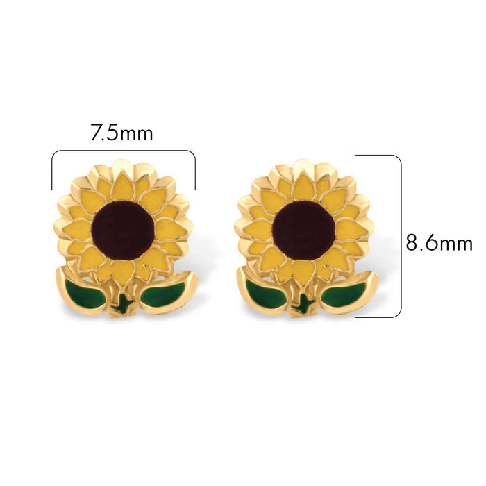 14 Karat Yellow Gold Sunflower Screw Back Earrings - 14E00425
