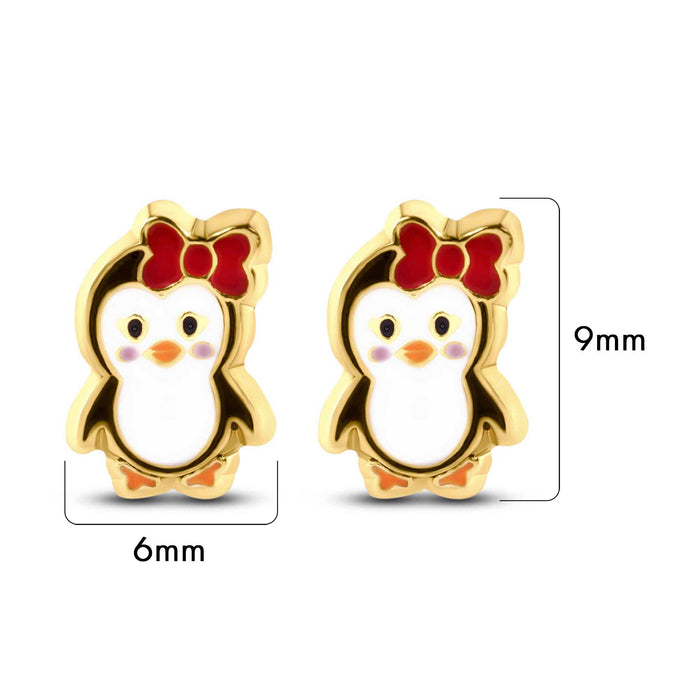14 Karat Yellow Gold Penguin Screw Back Earrings - 14E00426