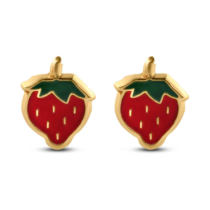 14 Karat Yellow Gold Strawberry Screw Back Earrings - 14E00427