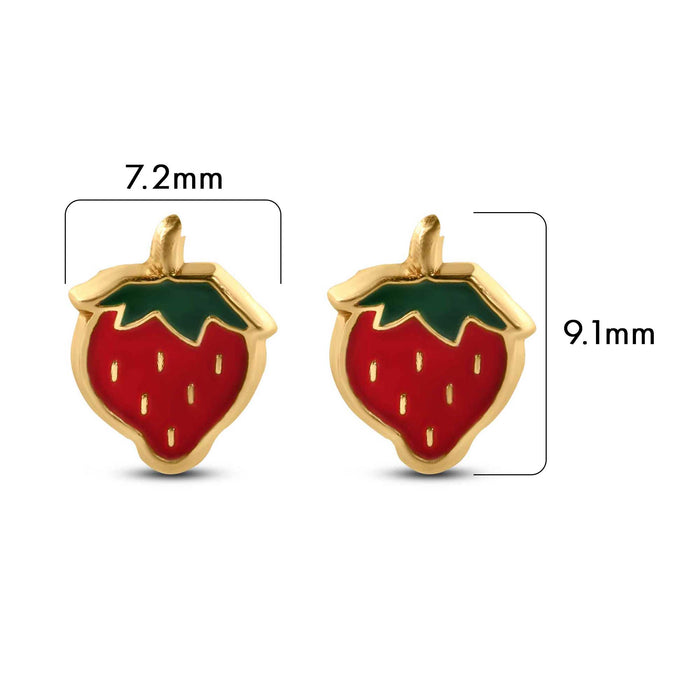 14 Karat Yellow Gold Strawberry Screw Back Earrings - 14E00427