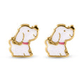 14 Karat Dog White Enamel Pink Leash Screw Back Earrings - 14E00433