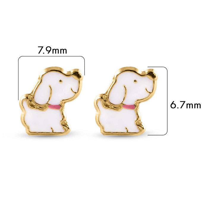 14 Karat Dog White Enamel Pink Leash Screw Back Earrings - 14E00433