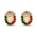 14 Karat Yellow Gold Guadalupe Red Green and Clear Screw Back Earrings - 14E00436
