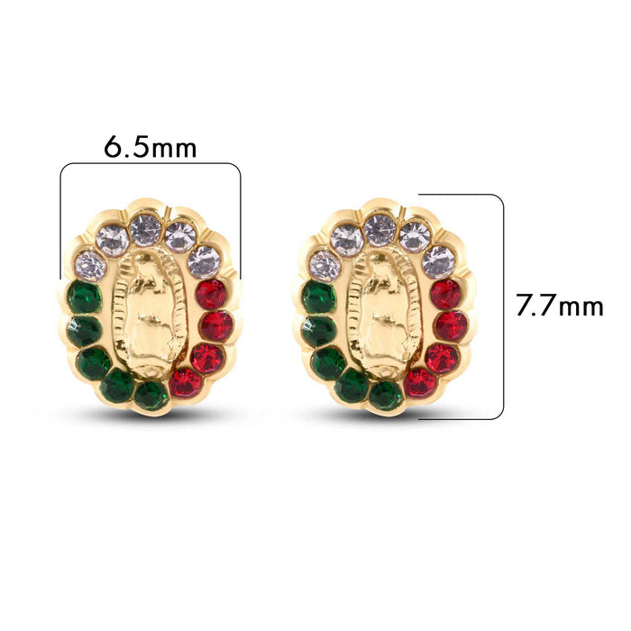 14 Karat Yellow Gold Guadalupe Red Green and Clear Screw Back Earrings - 14E00436