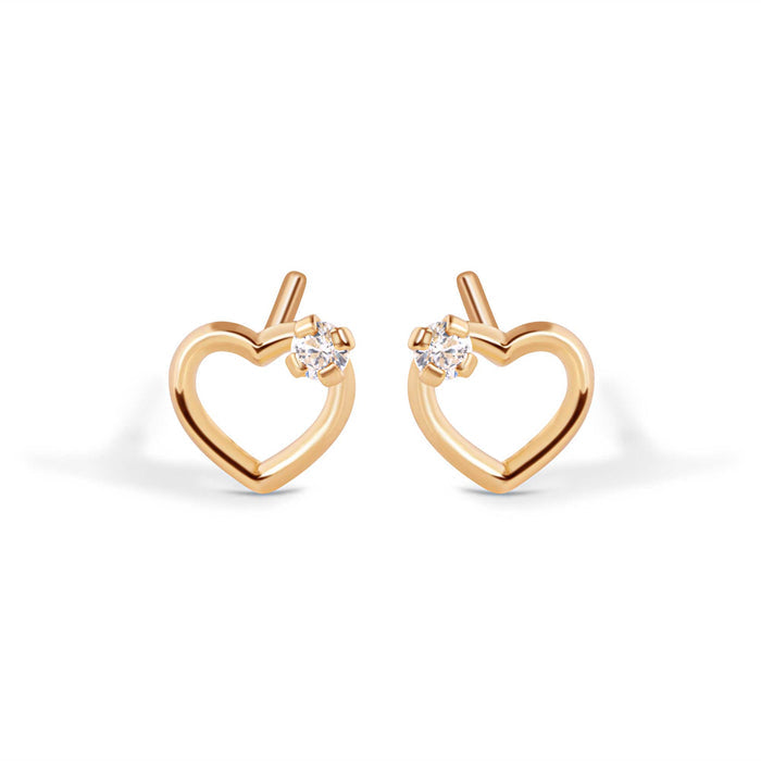 14 Karat Heart Silhouette Clear CZ Screw Back Earrings - 14E00437