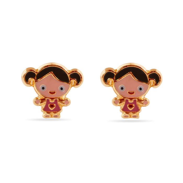 14 Karat Doll Enamel Screw Back Earrings - 14E00443