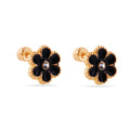 14 Karat Black Flower Enamel 8.5mm Clear CZ Screw Back Earrings - 14E00447-BLACK