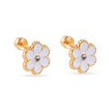 14 Karat White Flower Enamel 8.5mm Clear CZ Screw Back Earrings - 14E00447-WHITE