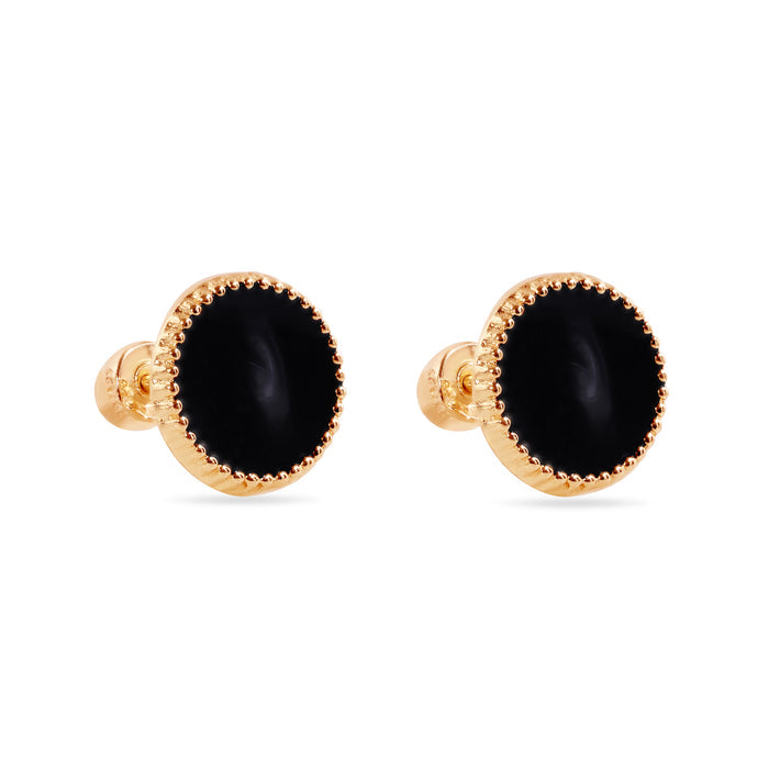 14 Karat Black Circular Enamel 8.3mm Screw Back Earrings - 14E00448-BLACK