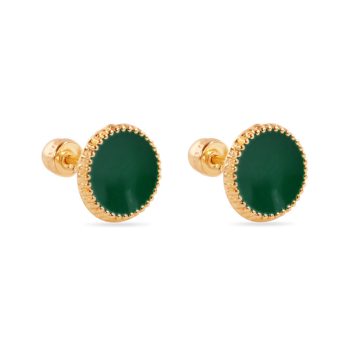 14 Karat Green Circular Enamel 8.3mm Screw Back Earrings - 14E00448-GREEN