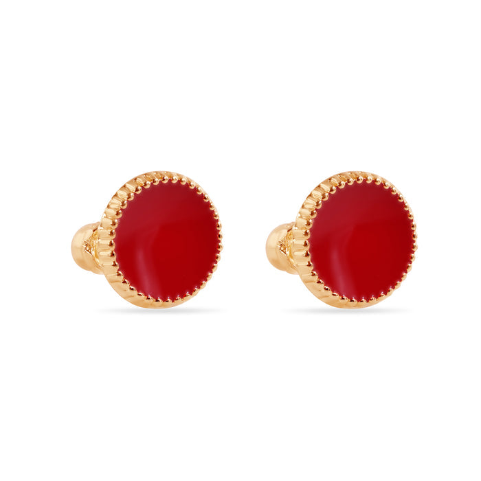 14 Karat Red Circular Enamel 8.3mm Screw Back Earrings - 14E00448-RED