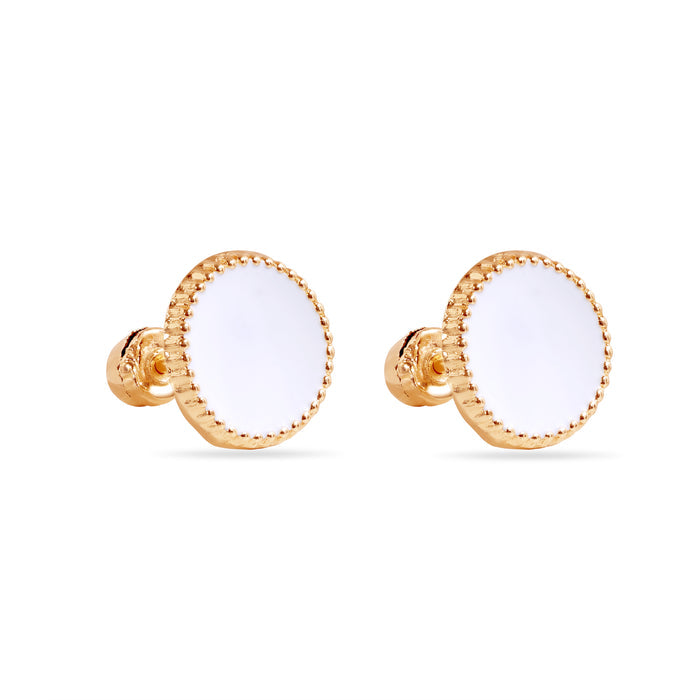 14 Karat White Circular Enamel 8.3mm Screw Back Earrings - 14E00448-WHITE