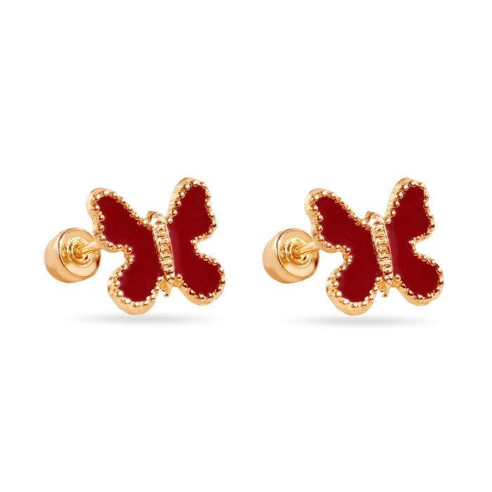 14 Karat Red Butterfly Enamel 8mm Screw Back Earrings - 14E00449-RED