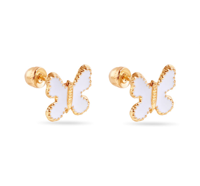 14 Karat White Butterfly Enamel 8mm Screw Back Earrings - 14E00449-WHITE