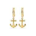 14 Karat Yellow Gold 12.2mm Hoop Half Studded Clear CZ Anchor Latch Box Earrings - 14E00451