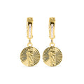 14 Karat Yellow Gold 12mm Hoop Studded Clear CZ Diamond Cut Saint Jude Latch Box Earrings - 14E00455