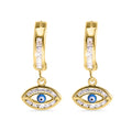 14 Karat Yellow Gold 11.7mm Hoop Studded Clear CZ Evil Eye Latch Box Earrings - 14E00457