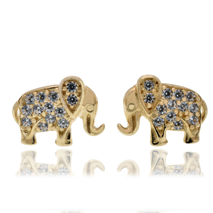 14 Karat Yellow Gold Elephant Clear CZ 8mm x 7mm Screw Back Earring - 14E00463