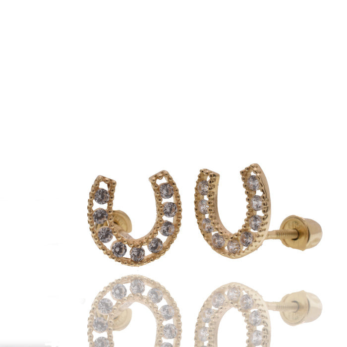 14 Karat Yellow Gold Horseshoe Clear CZ 6.7mm Screw Back Earring - 14E00470