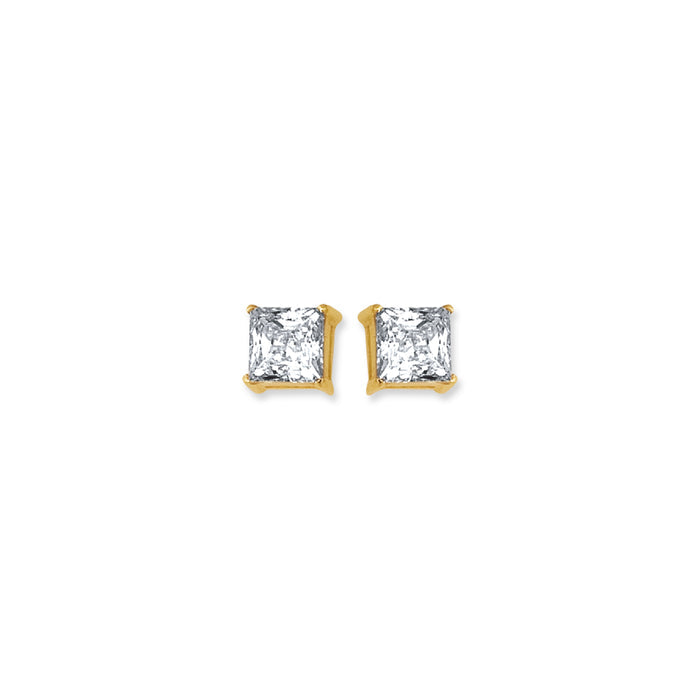 14K Gold 6mm Princess Cut CZ Stud Earring