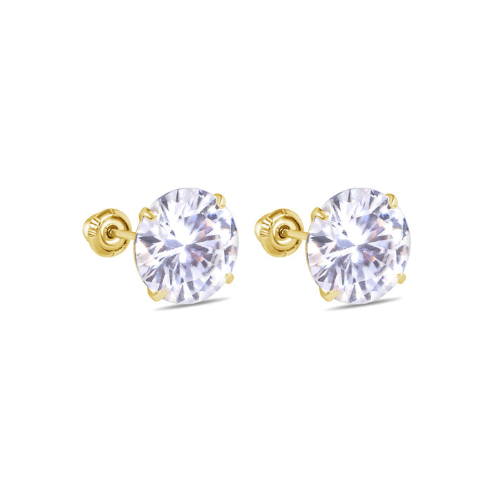 14 Karat Yellow Gold Round Moissanite Stud Screw Back Earring - 14MGME00038