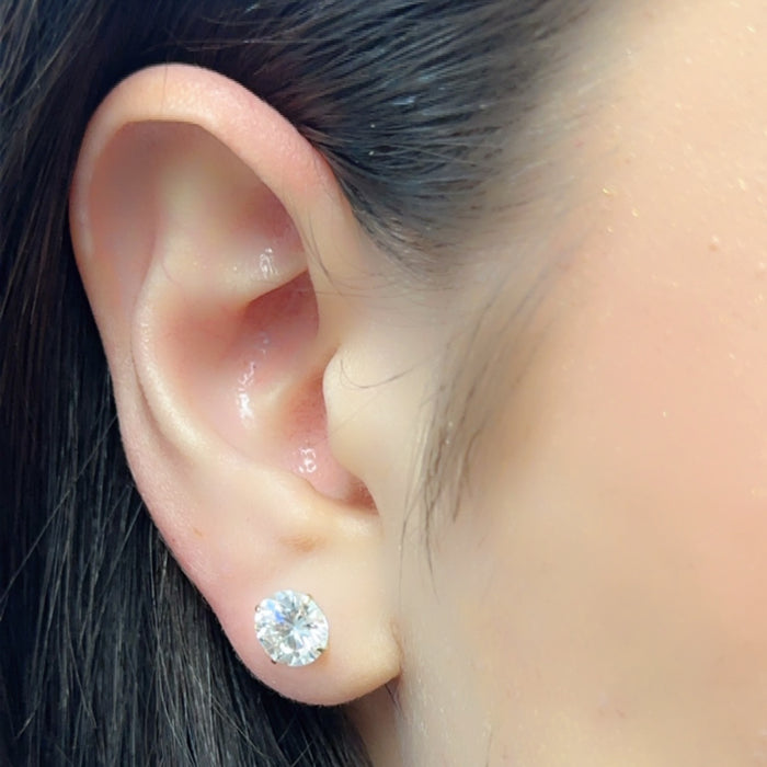 14 Karat Yellow Gold Round Moissanite Stud Screw Back Earring - 14MGME00038
