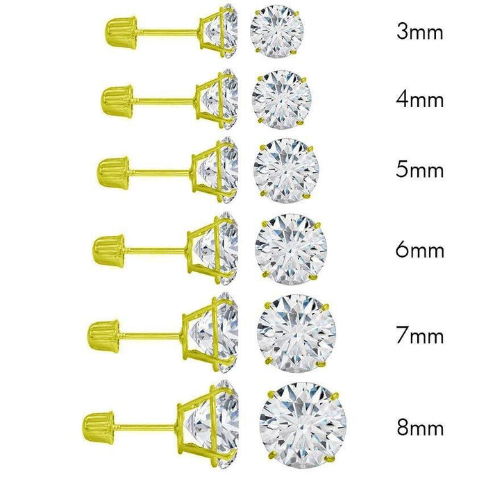 14 Karat Yellow Gold Round Moissanite Stud Screw Back Earring - 14MGME00038