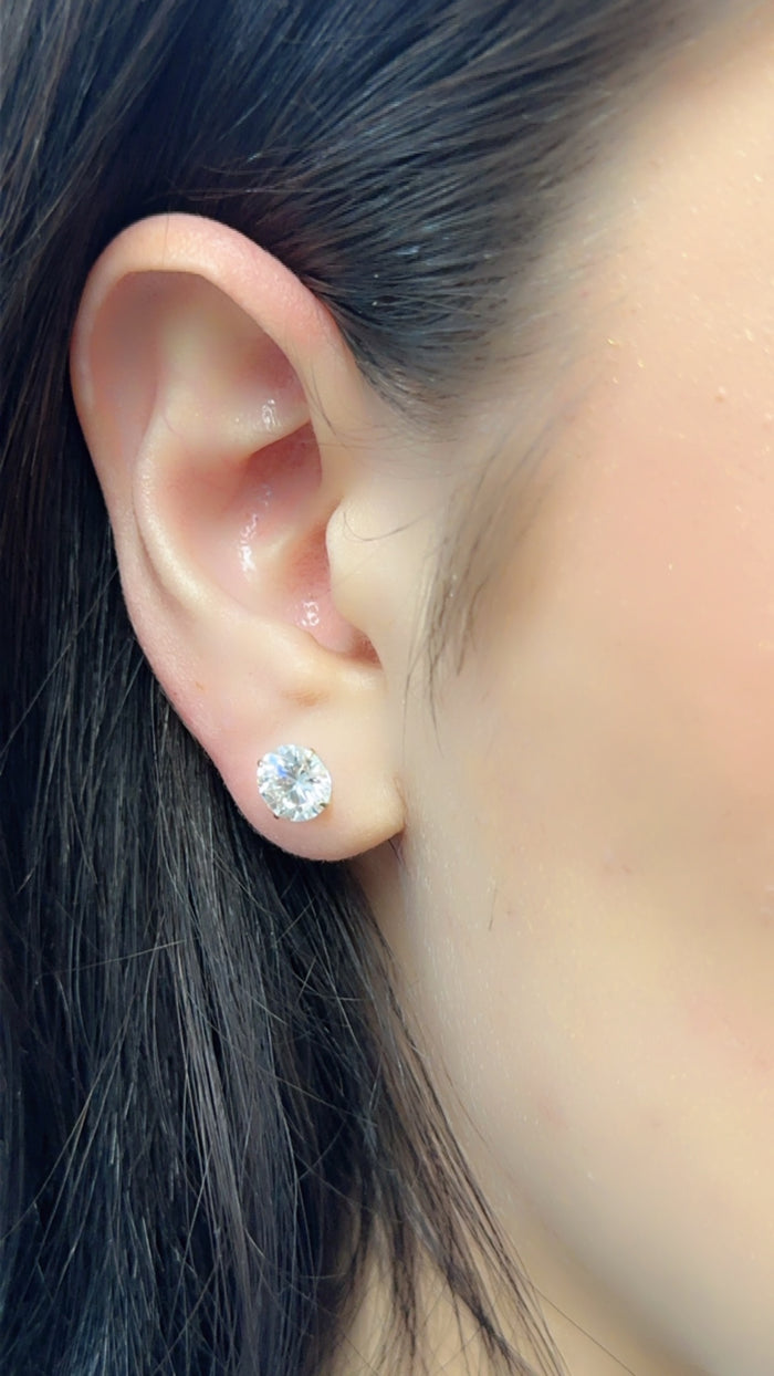 14 Karat Yellow Gold Round Moissanite Stud Screw Back Earring - 14MGME00038